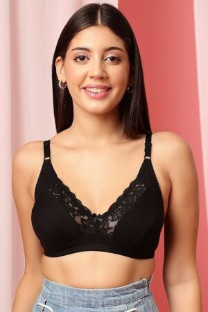 Buy Lace Non-Padded Non-Wired Full Cup Plus Size Bra in Black